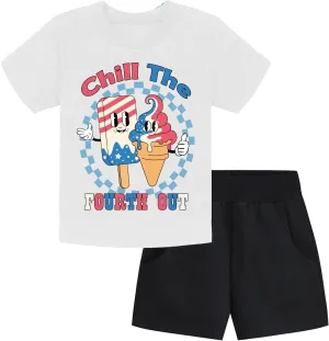 DDSOL Toddler Boy USA Outfit Kids Short Sleeve Sets Independent Day Bulldozer Stars T Shirt and Casual Shorts Set 2T-7T