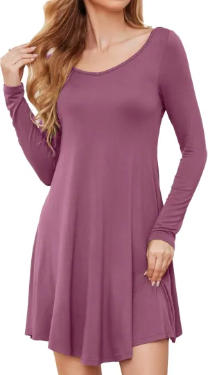 DEARCASE Women's T Shirt Dress Long Sleeve V-Neck Floral Print Casual Loose Flowy Swing Dresses