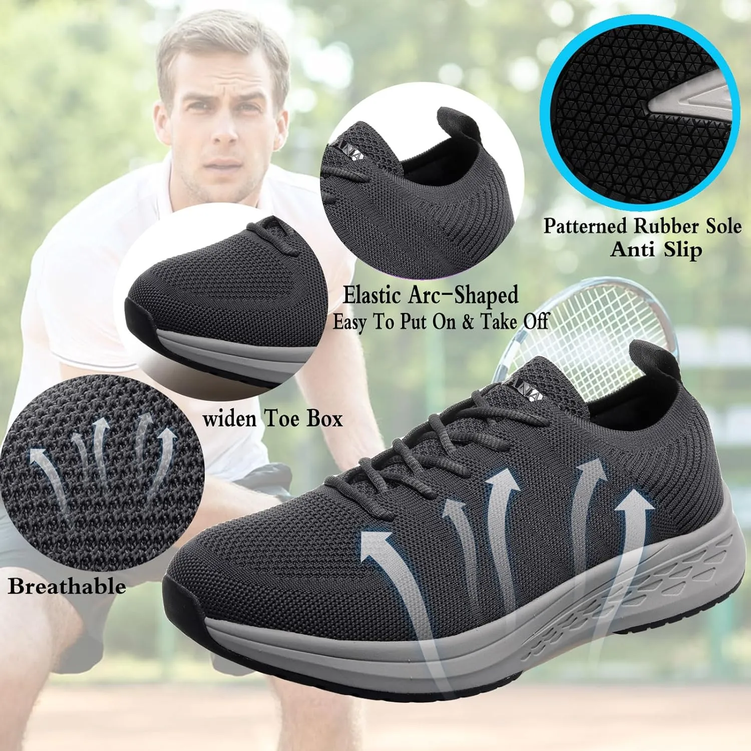 Diabetic Sneakers for Men Arch Support Cushioning Adjustable Widch Orthopedic for Swollen Feet Elderly Foot Pain Relief Neuropathy