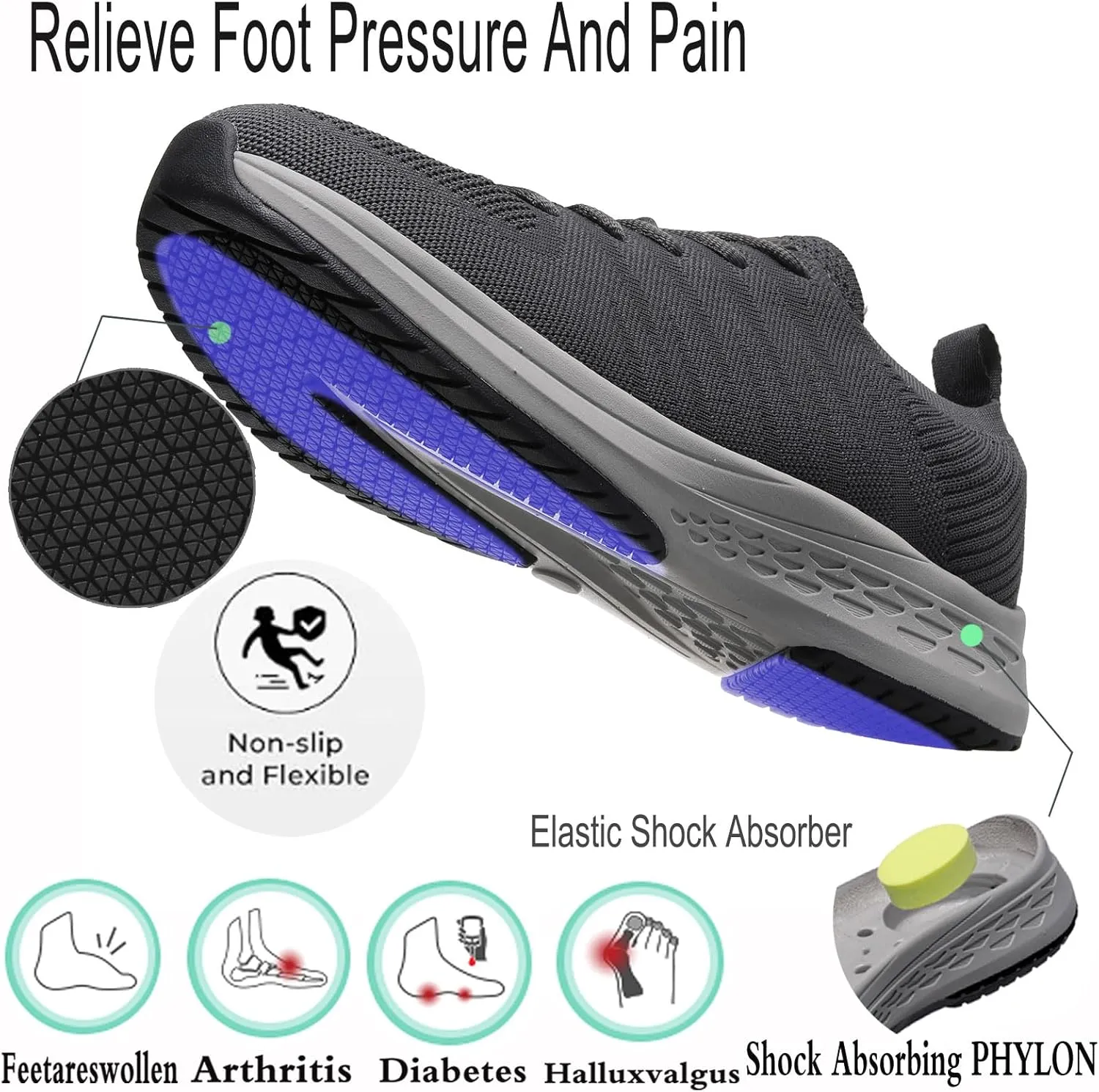 Diabetic Sneakers for Men Arch Support Cushioning Adjustable Widch Orthopedic for Swollen Feet Elderly Foot Pain Relief Neuropathy