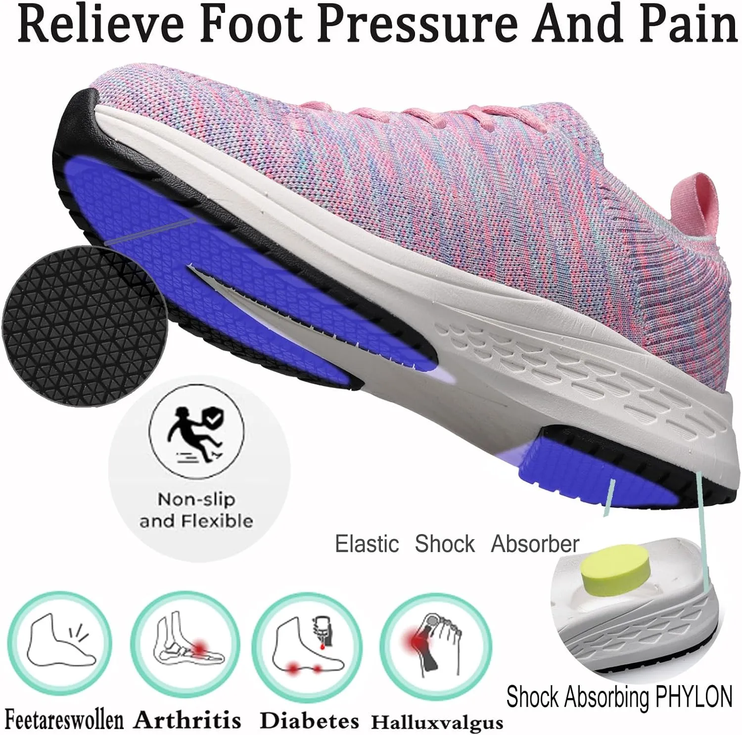 Diabetic Sneakers for Women Adjustable Widch Orthotic for Swollen Feet | Foot Pain Relief