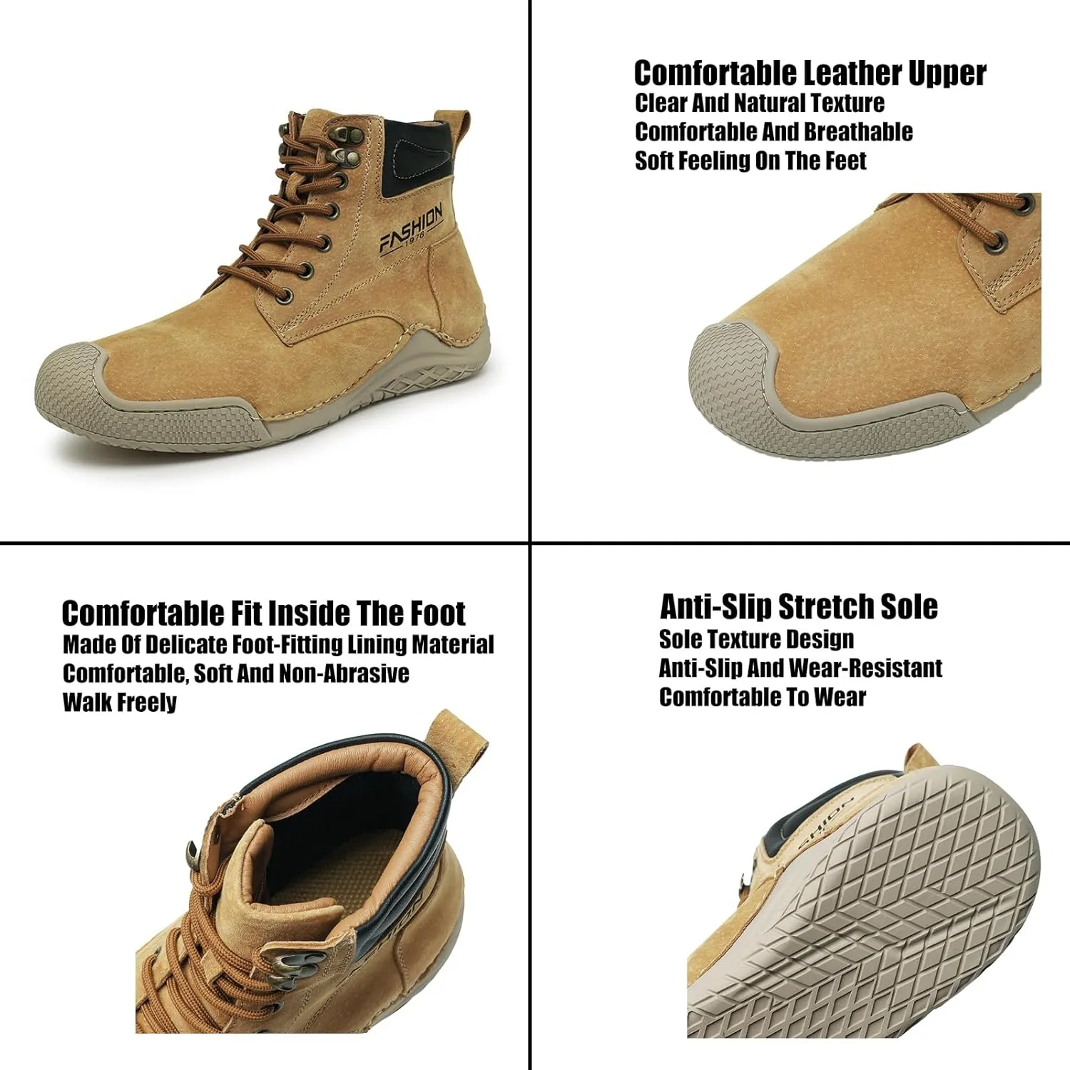 DirraBra Men's Retro Leather High Top Hiking Sneakers Fashion Warm Fur Lined Outdoor Waterproof Non-Slip Traing Snow Chukka Boots
