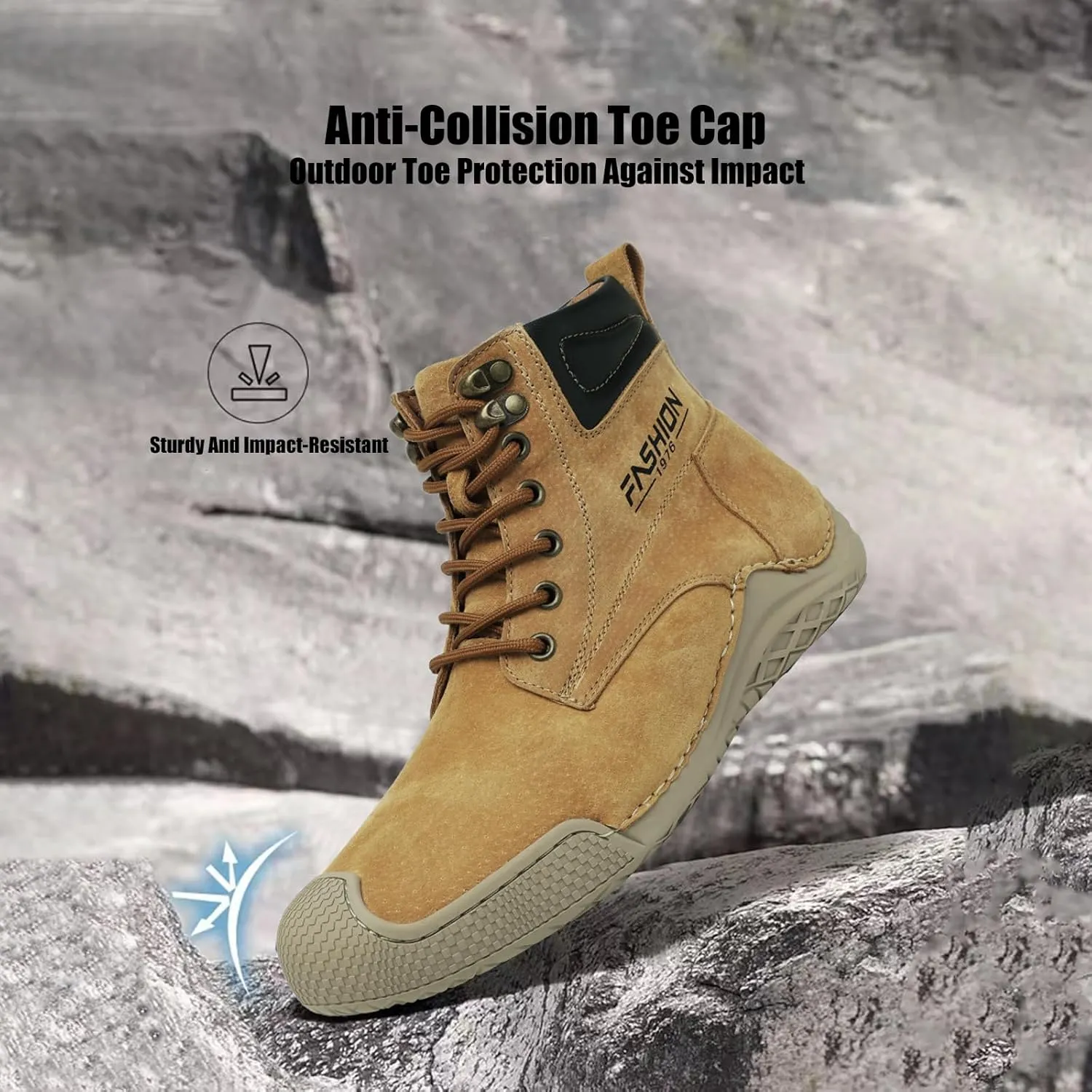 DirraBra Men's Retro Leather High Top Hiking Sneakers Fashion Warm Fur Lined Outdoor Waterproof Non-Slip Traing Snow Chukka Boots