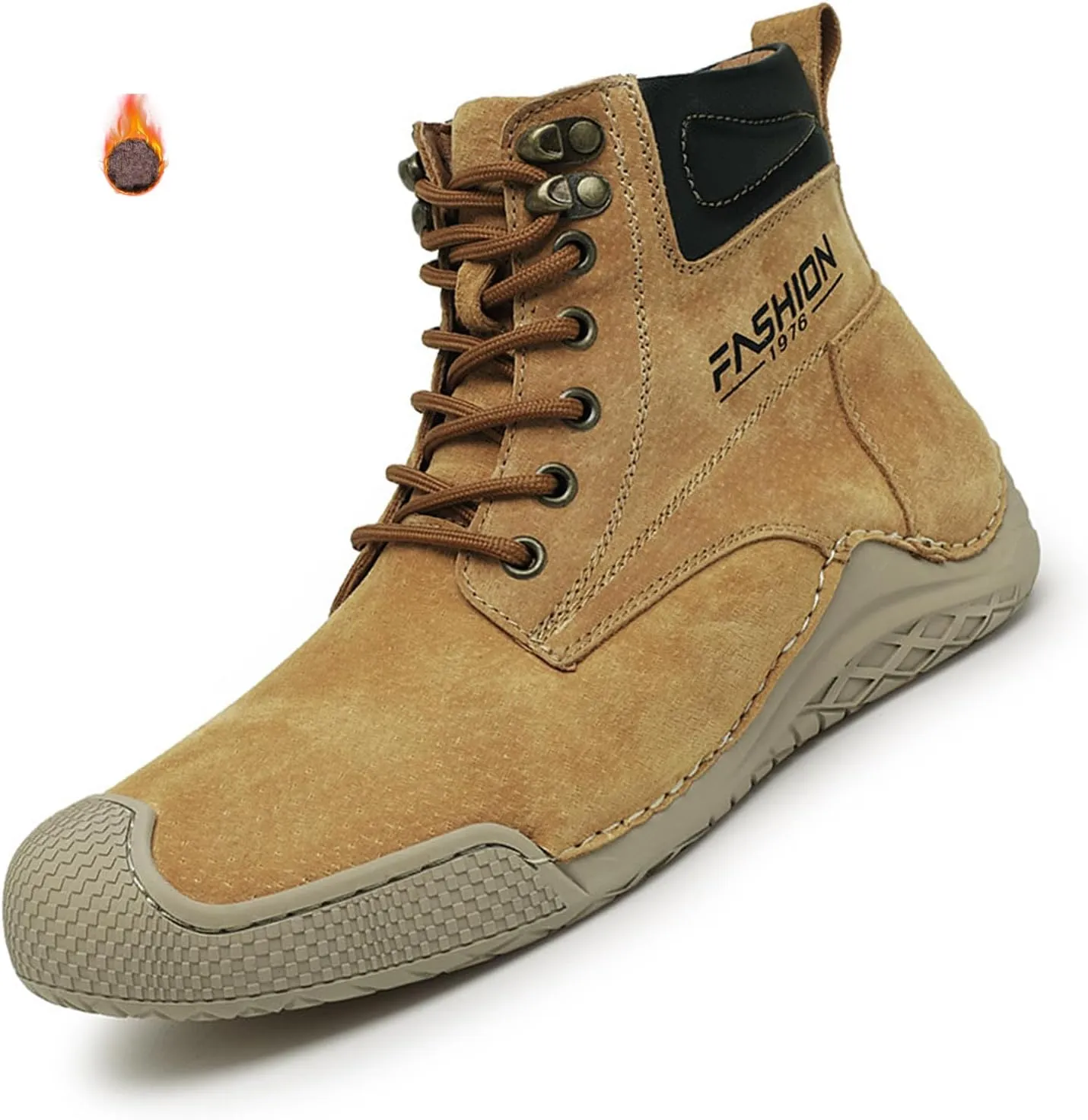 DirraBra Men's Retro Leather High Top Hiking Sneakers Fashion Warm Fur Lined Outdoor Waterproof Non-Slip Traing Snow Chukka Boots
