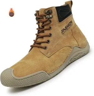DirraBra Men's Retro Leather High Top Hiking Sneakers Fashion Warm Fur Lined Outdoor Waterproof Non-Slip Traing Snow Chukka Boots