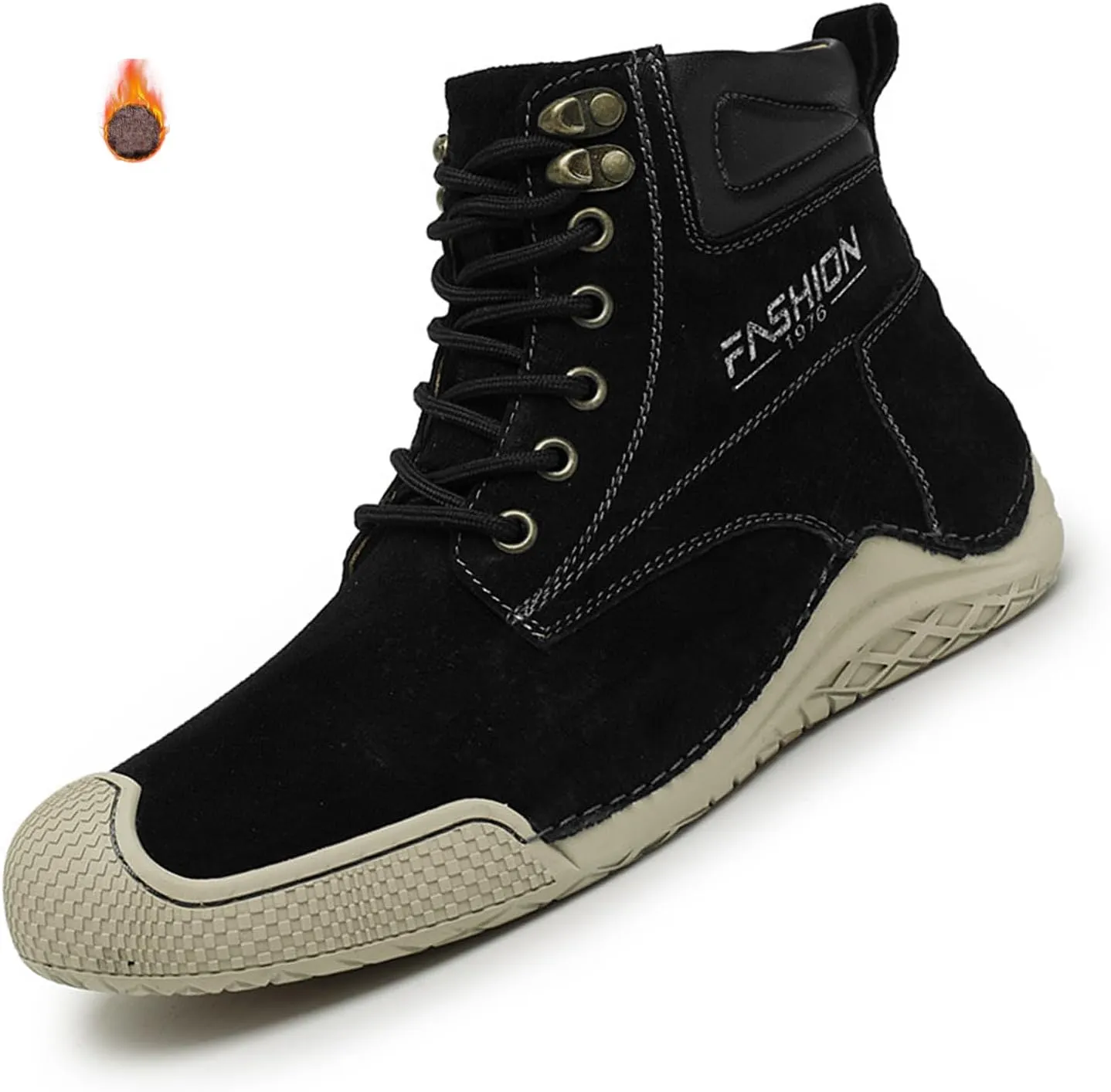 DirraBra Men's Retro Leather High Top Hiking Sneakers Fashion Warm Fur Lined Outdoor Waterproof Non-Slip Traing Snow Chukka Boots