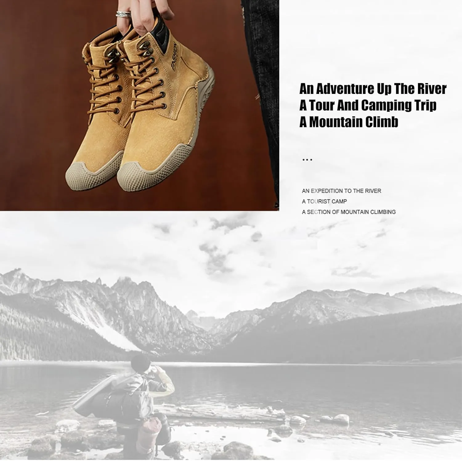 DirraBra Men's Retro Leather High Top Hiking Sneakers Fashion Warm Fur Lined Outdoor Waterproof Non-Slip Traing Snow Chukka Boots