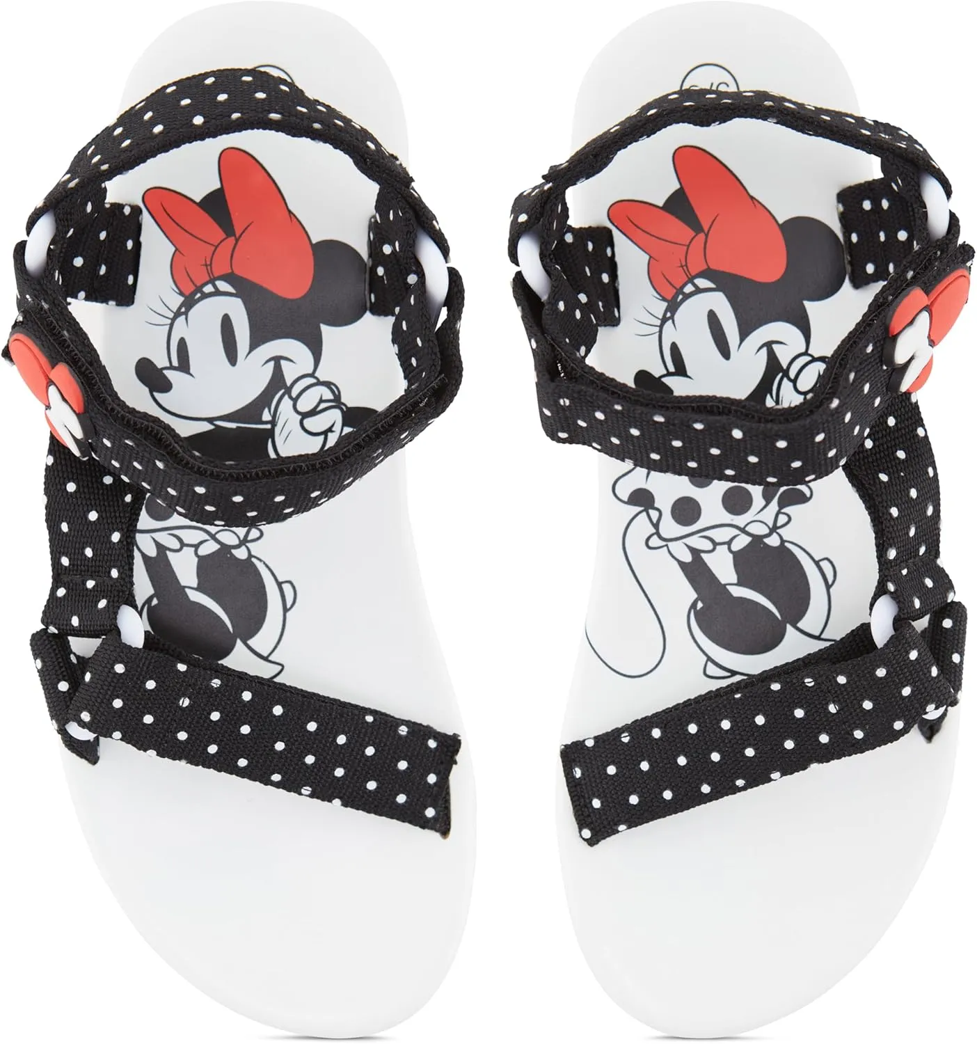 Disney Ladies Minnie Mouse Strap Sandals - Ladies Classic Minnie Mouse Double Strap Sandals Slip On Sandal Shoes