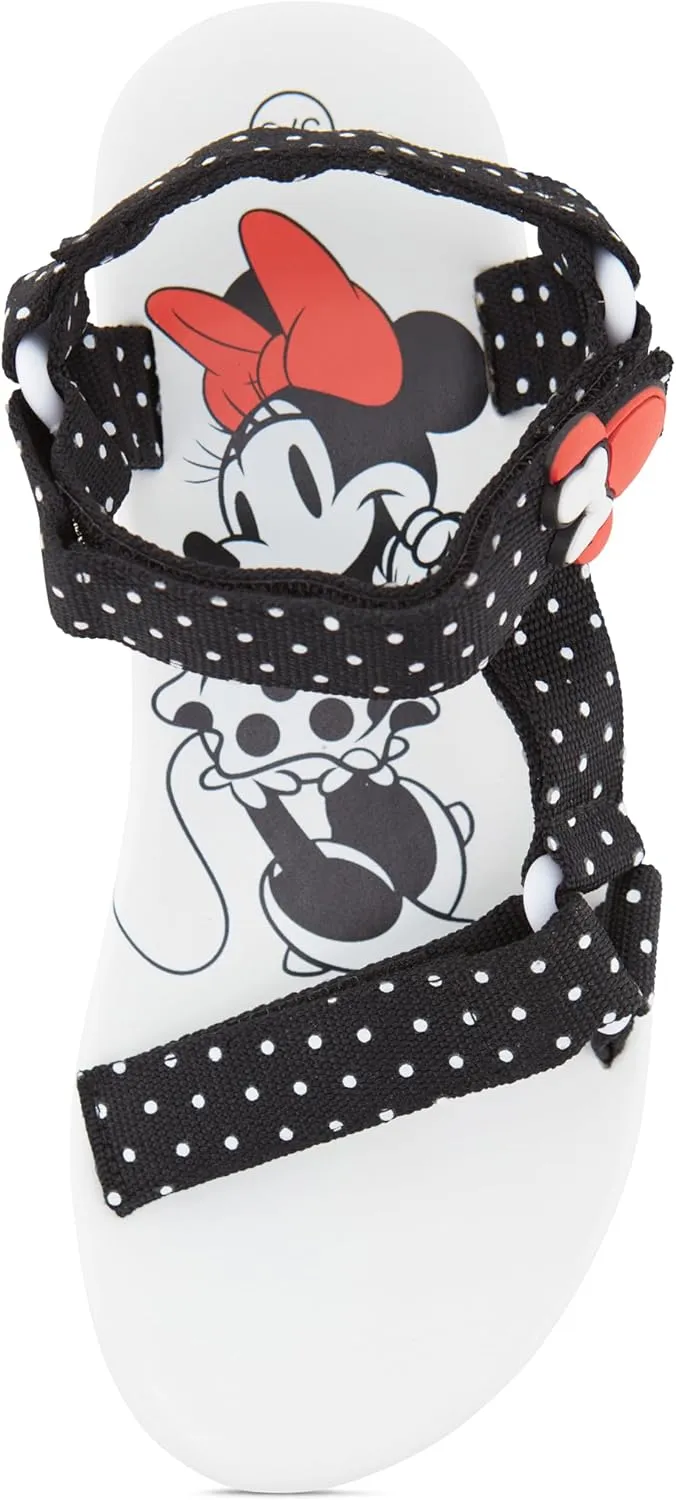 Disney Ladies Minnie Mouse Strap Sandals - Ladies Classic Minnie Mouse Double Strap Sandals Slip On Sandal Shoes