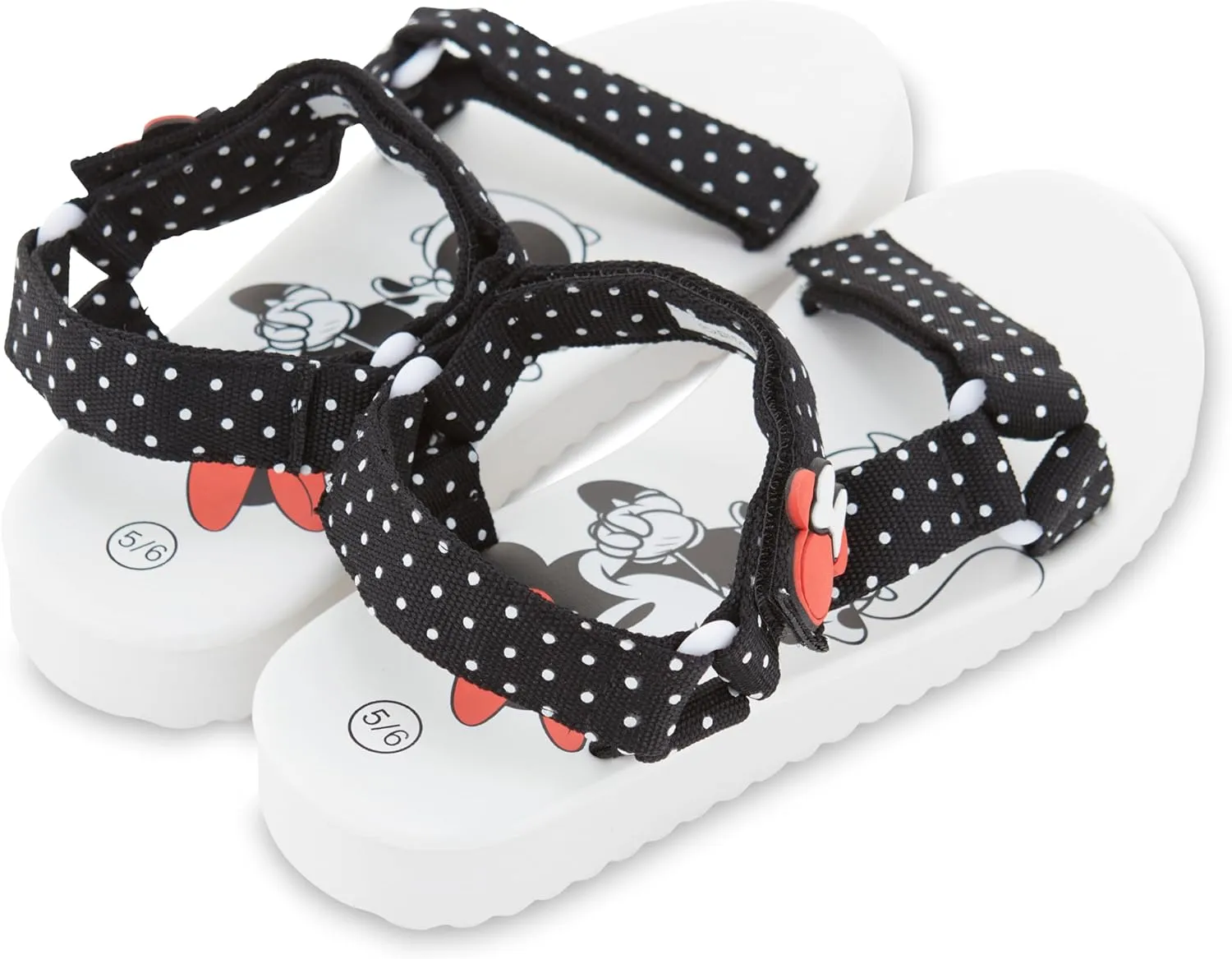 Disney Ladies Minnie Mouse Strap Sandals - Ladies Classic Minnie Mouse Double Strap Sandals Slip On Sandal Shoes
