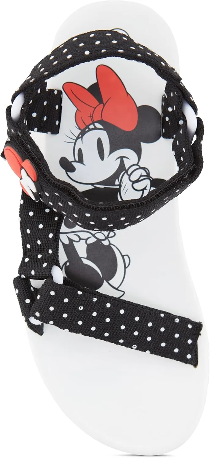 Disney Ladies Minnie Mouse Strap Sandals - Ladies Classic Minnie Mouse Double Strap Sandals Slip On Sandal Shoes