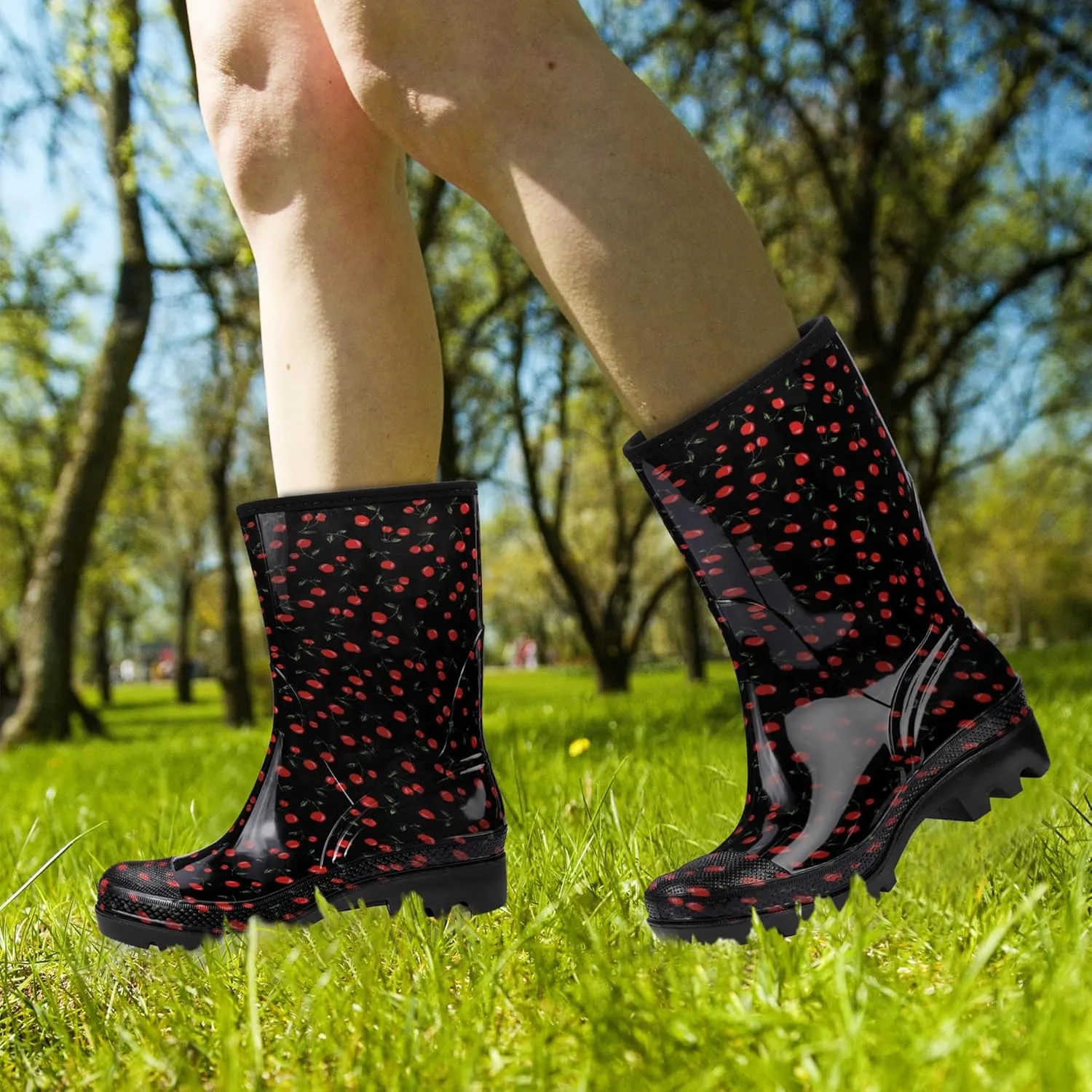 DKSUKO Waterproof Womens Rain Boots insulated,Lightweight Rubber fashion Boots in Gardening,Warm and Comfortable Wide Calf Rain Boots with Glossy in Outdoor
