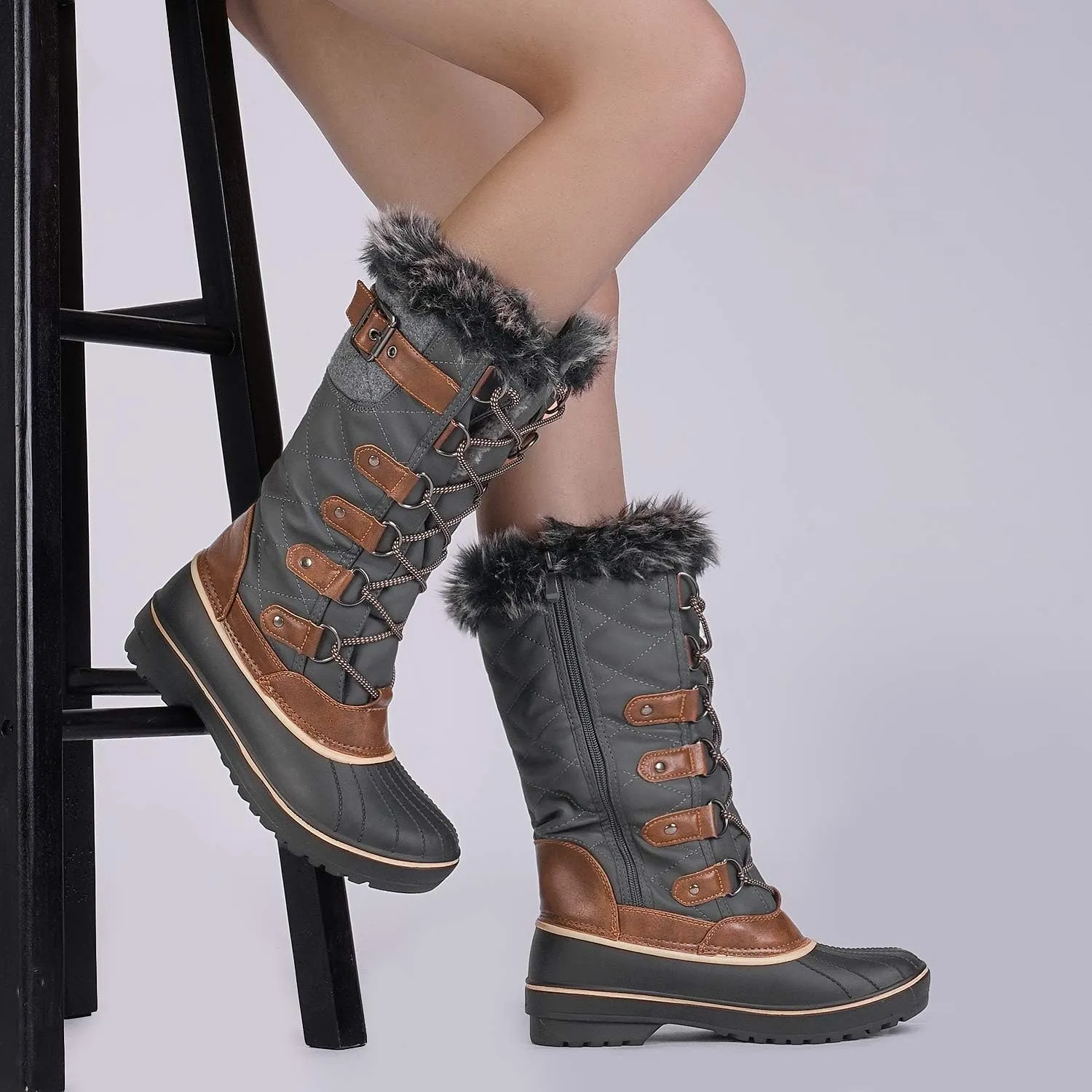 DREAM PAIRS Women's DP Warm Faux Fur Lined Mid Calf Winter Snow Boots