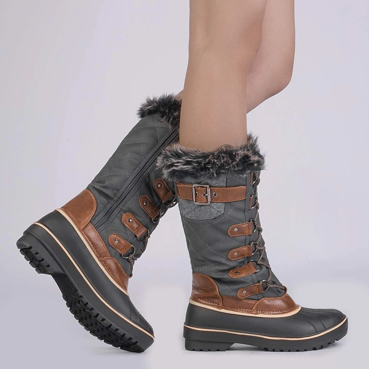 DREAM PAIRS Women's DP Warm Faux Fur Lined Mid Calf Winter Snow Boots