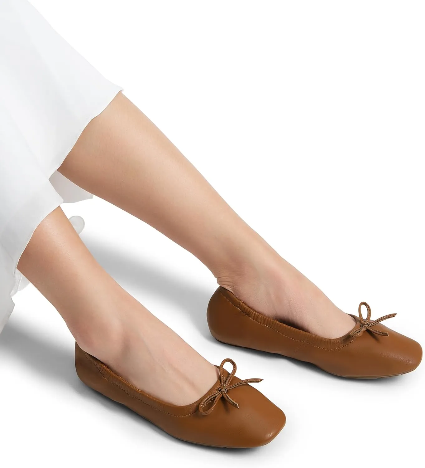 DREAM PAIRS Women's Flats Foldable Square Toe Ballet Flats for Women Bowknot Dressy Comfortable Light Weight Slip On Dress Shoes