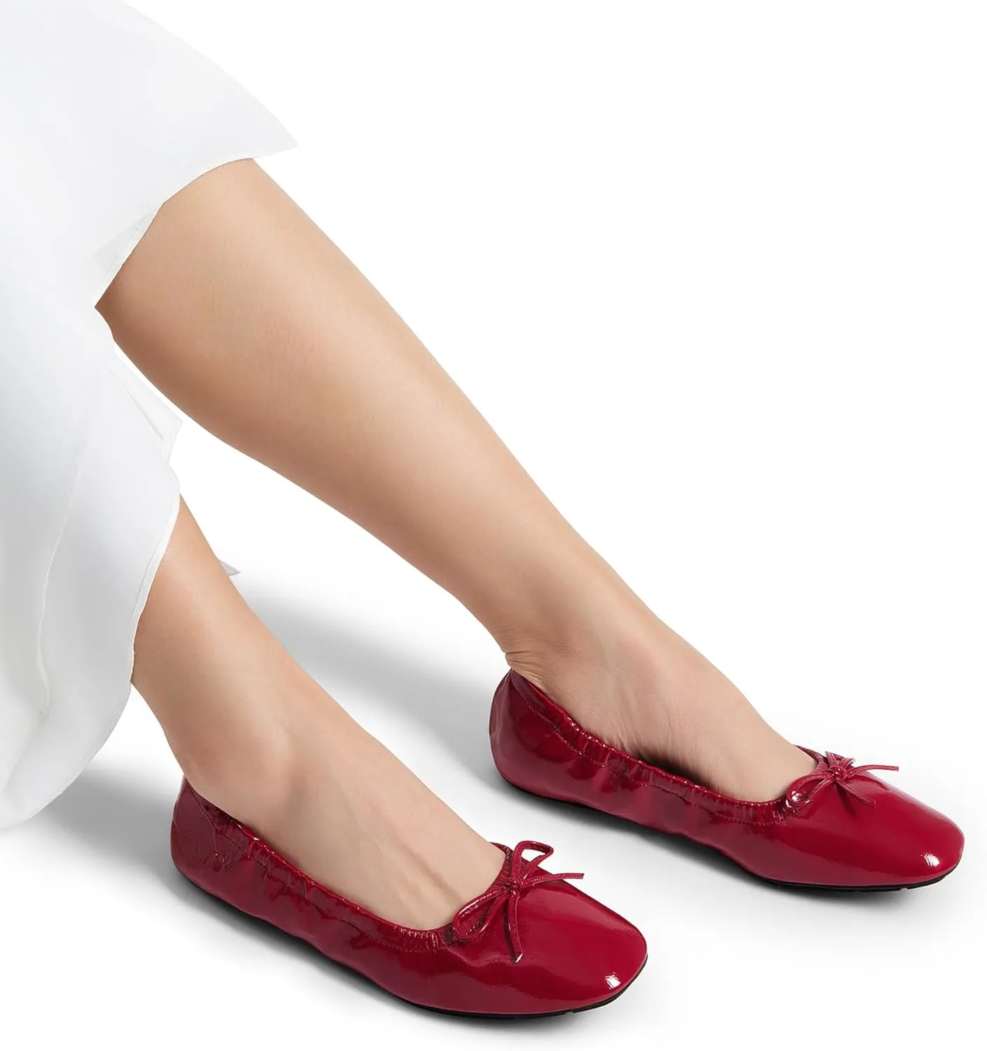 DREAM PAIRS Women's Flats Foldable Square Toe Ballet Flats for Women Bowknot Dressy Comfortable Light Weight Slip On Dress Shoes