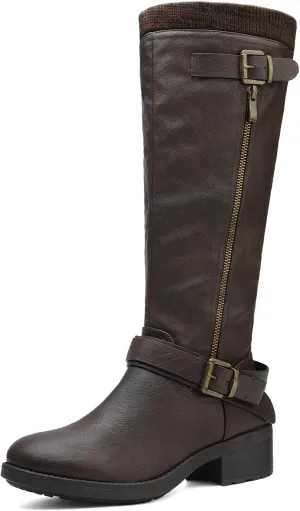DREAM PAIRS Women's Knee High Boots Wide Calf Low Heel Riding Boots Fall Tall Boots for Women