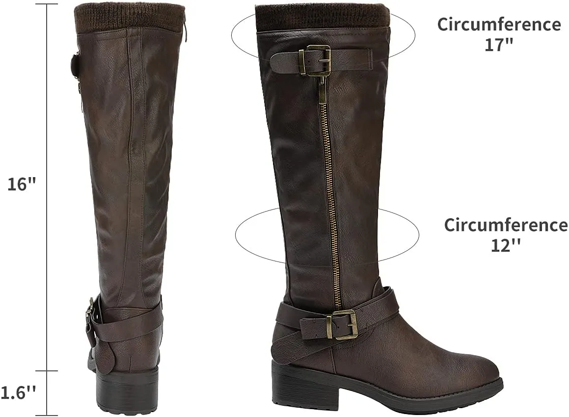 DREAM PAIRS Women's Knee High Boots Wide Calf Low Heel Riding Boots Fall Tall Boots for Women