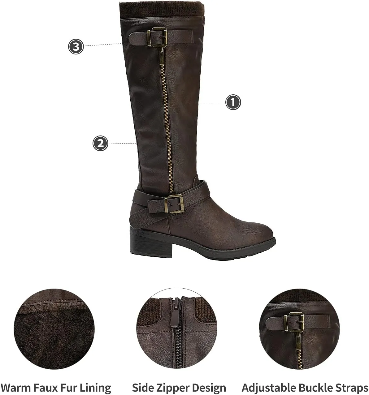 DREAM PAIRS Women's Knee High Boots Wide Calf Low Heel Riding Boots Fall Tall Boots for Women