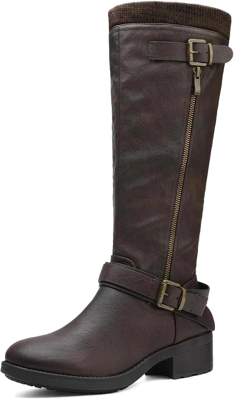 DREAM PAIRS Women's Knee High Boots Wide Calf Low Heel Riding Boots Fall Tall Boots for Women
