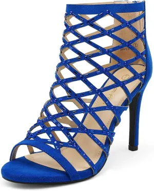 DREAM PAIRS Women's Rhinestone Ankle Strap Open Toe Stiletto Heel Sandals Cutout Dress Pump Shoes