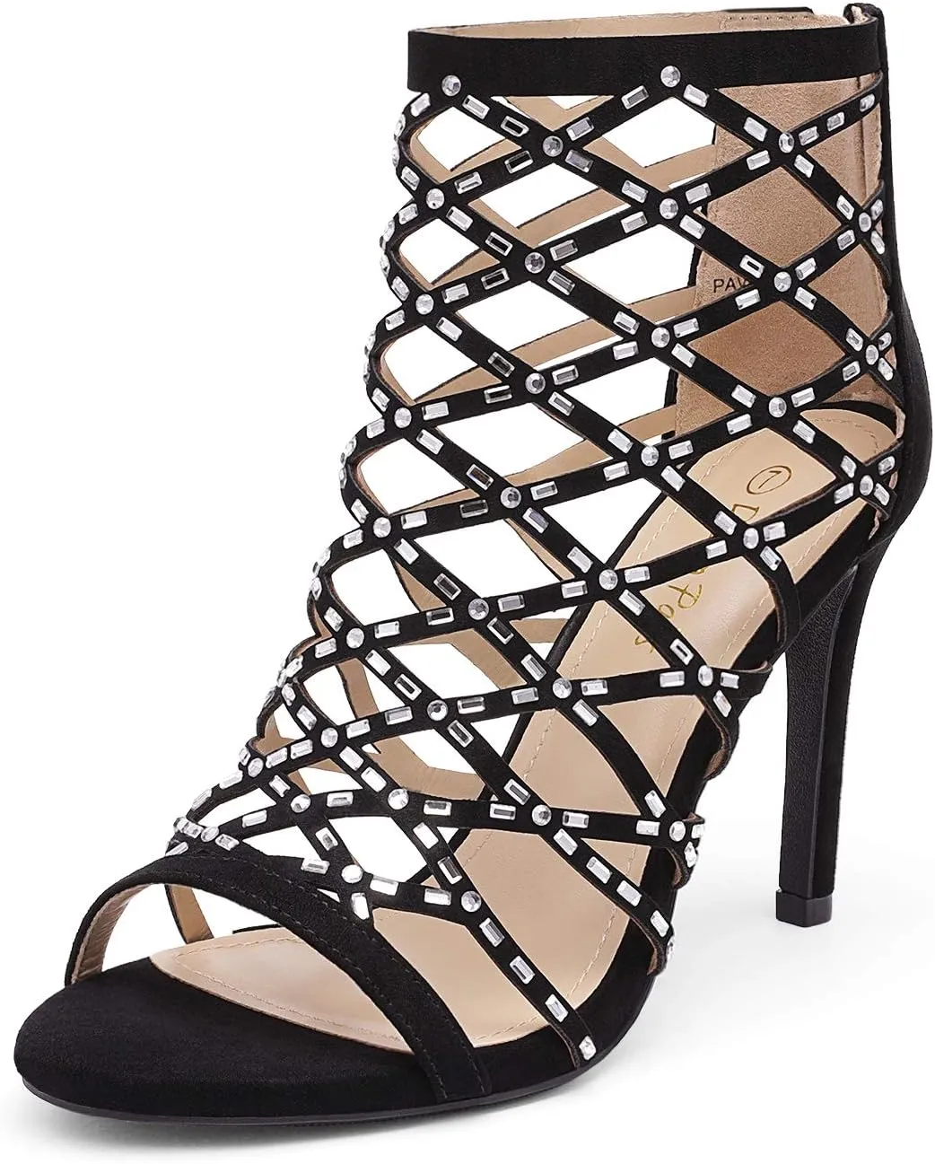 DREAM PAIRS Women's Rhinestone Ankle Strap Open Toe Stiletto Heel Sandals Cutout Dress Pump Shoes