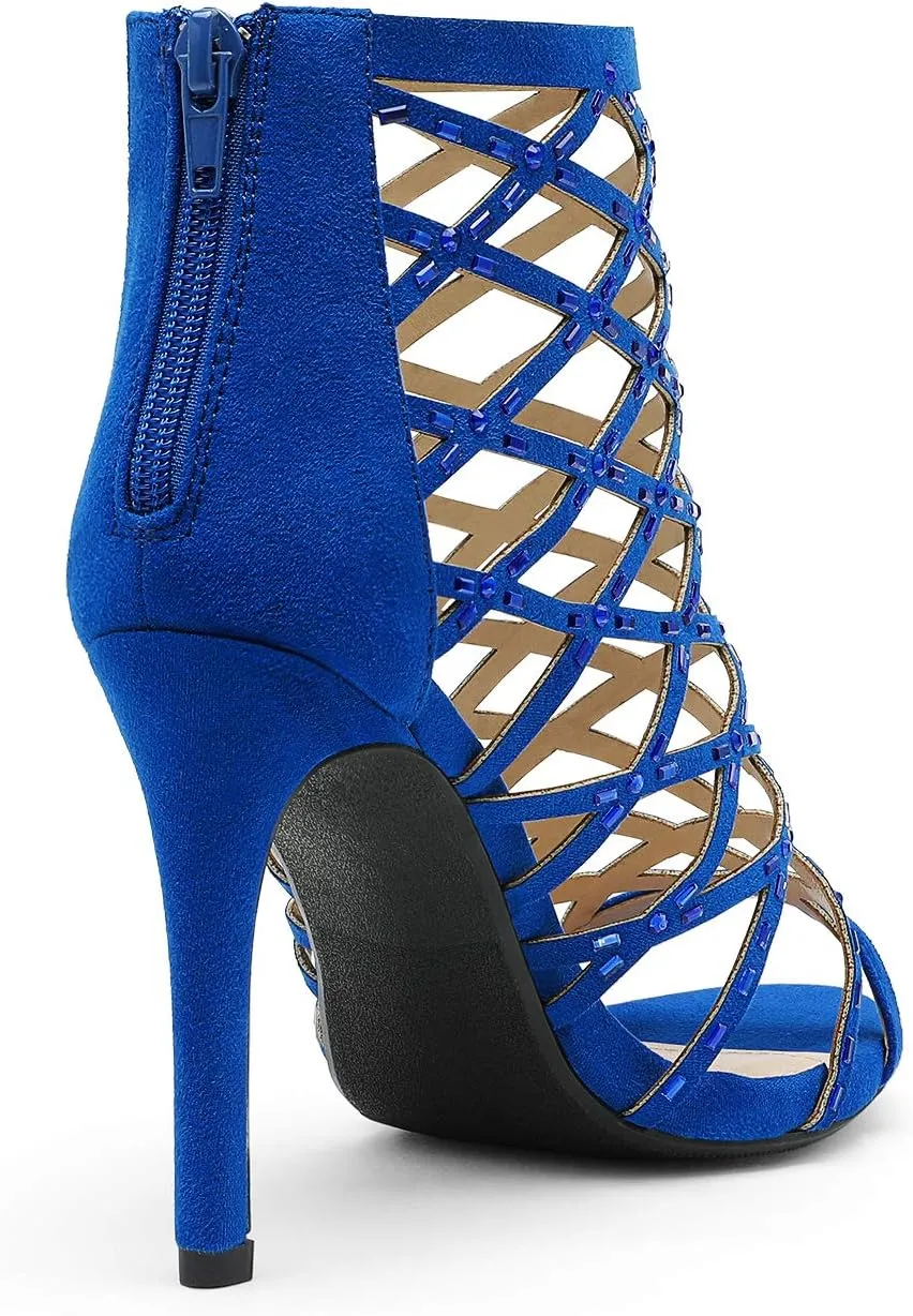 DREAM PAIRS Women's Rhinestone Ankle Strap Open Toe Stiletto Heel Sandals Cutout Dress Pump Shoes