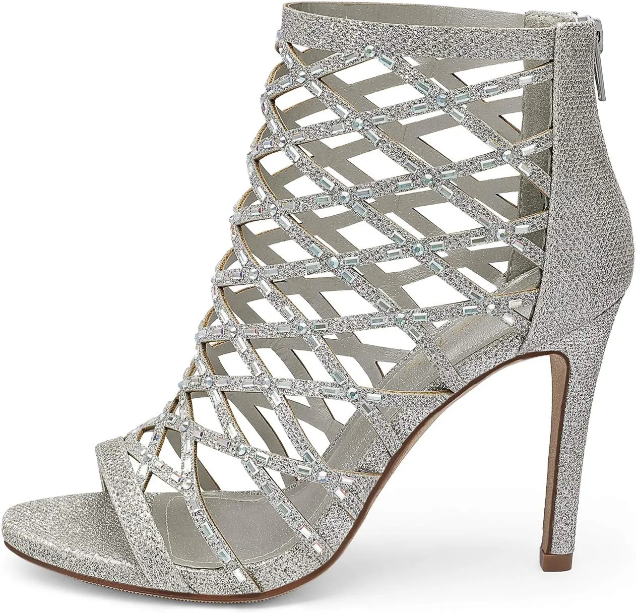 DREAM PAIRS Women's Rhinestone Ankle Strap Open Toe Stiletto Heel Sandals Cutout Dress Pump Shoes