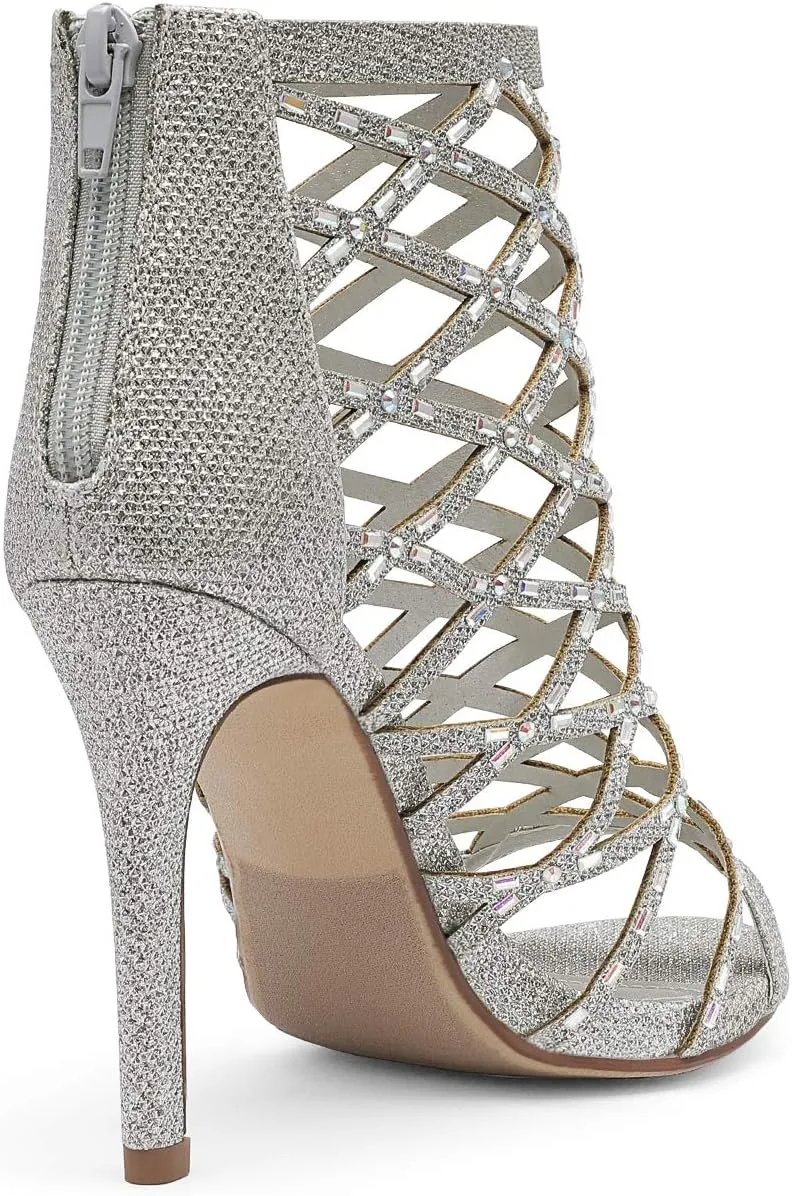 DREAM PAIRS Women's Rhinestone Ankle Strap Open Toe Stiletto Heel Sandals Cutout Dress Pump Shoes