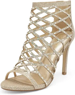 DREAM PAIRS Women's Rhinestone Ankle Strap Open Toe Stiletto Heel Sandals Cutout Dress Pump Shoes
