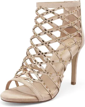 DREAM PAIRS Women's Rhinestone Ankle Strap Open Toe Stiletto Heel Sandals Cutout Dress Pump Shoes