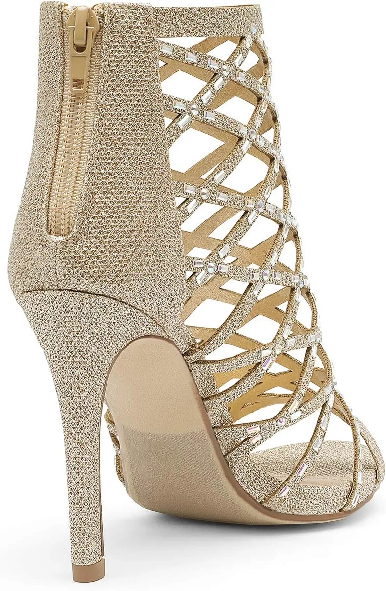 DREAM PAIRS Women's Rhinestone Ankle Strap Open Toe Stiletto Heel Sandals Cutout Dress Pump Shoes