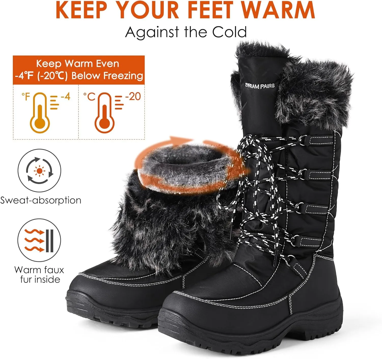 DREAM PAIRS Women's Warm Faux Fur Lined Mid-Calf Winter Snow Boots