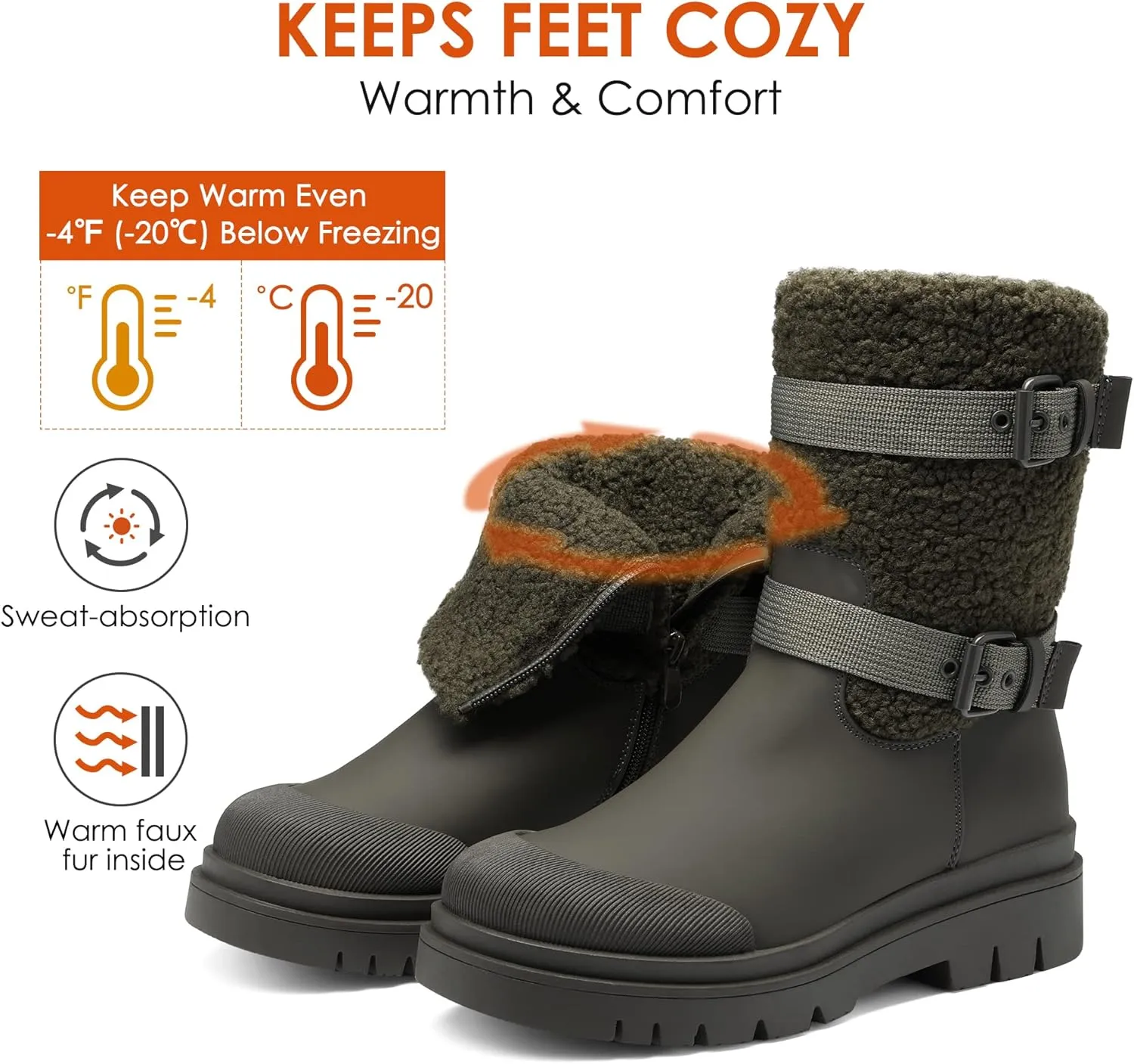 DREAM PAIRS Women's Waterproof Winter Snow Boots with Warm Comfortable Fur Lining, Anti Slip Rubber Mid-Calf Booties Outdoor