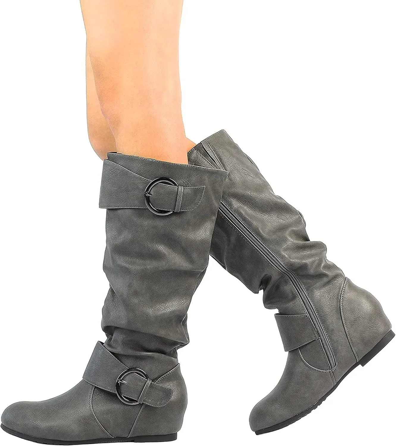 DREAM PAIRS Women's Wide Calf Knee High Boots, Fur-lined Low Hidden Wedge Boots