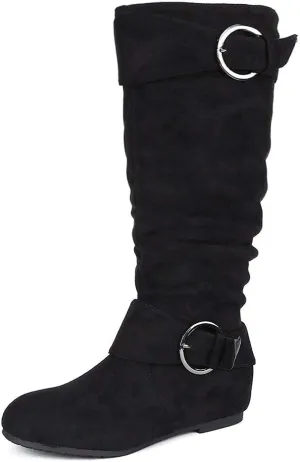 DREAM PAIRS Women's Wide Calf Knee High Boots, Fur-lined Low Hidden Wedge Boots