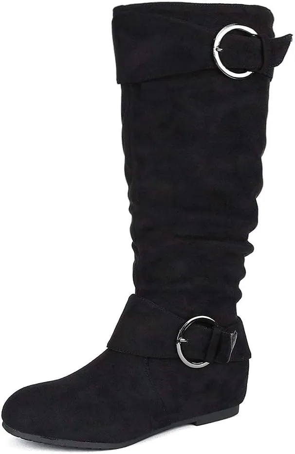 DREAM PAIRS Women's Wide Calf Knee High Boots, Fur-lined Low Hidden Wedge Boots