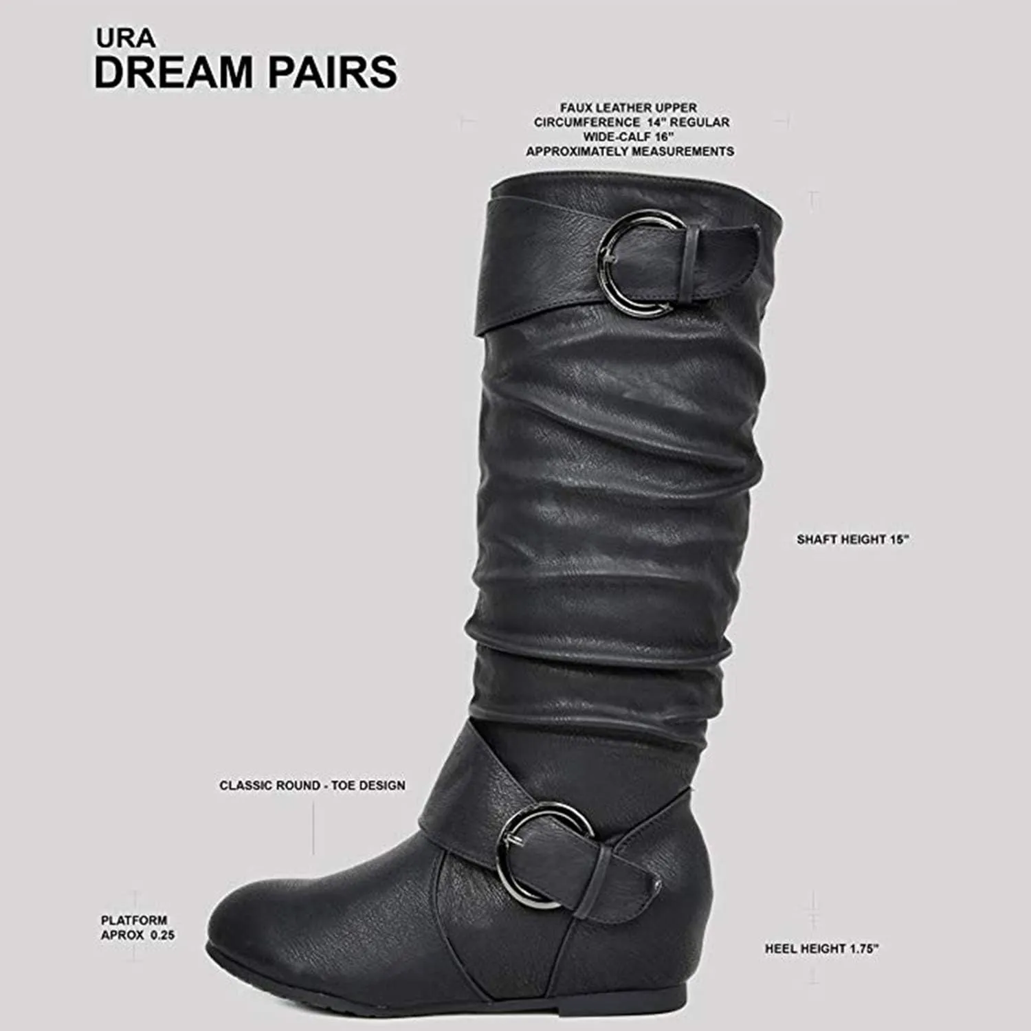 DREAM PAIRS Women's Wide Calf Knee High Boots, Fur-lined Low Hidden Wedge Boots