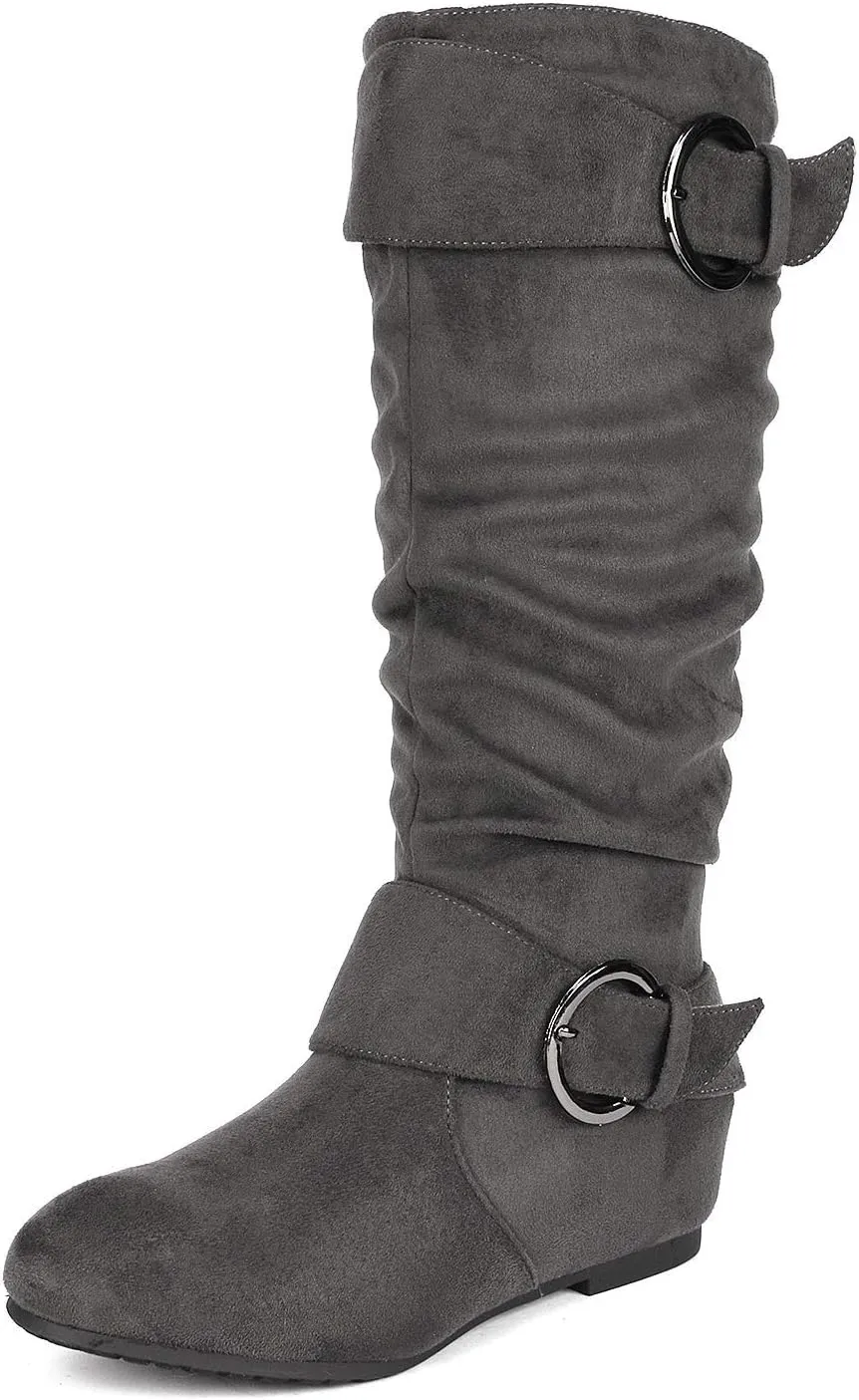 DREAM PAIRS Women's Wide Calf Knee High Boots, Fur-lined Low Hidden Wedge Boots