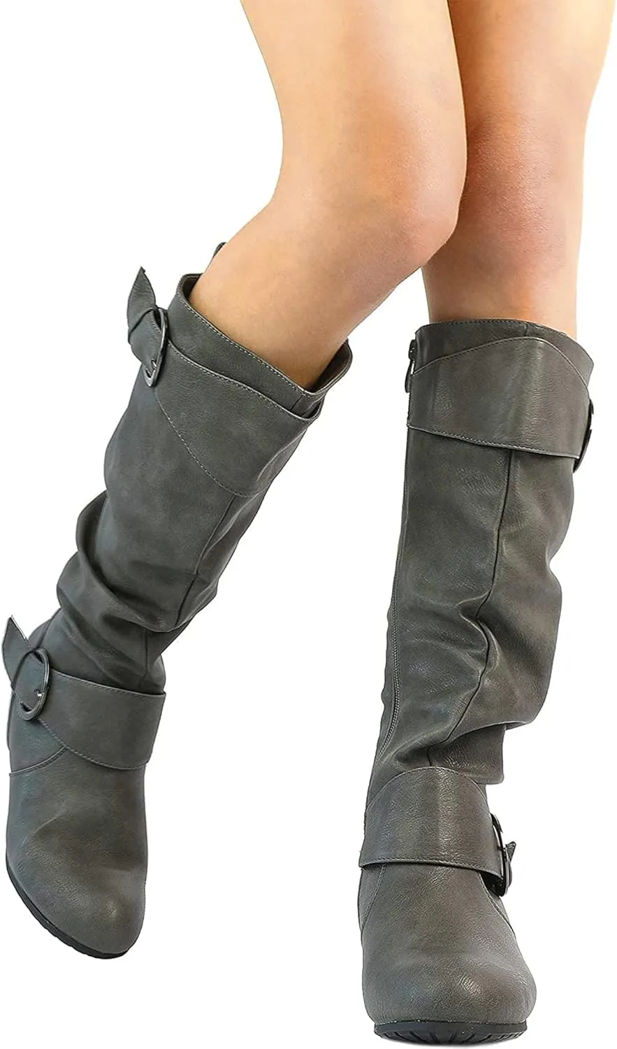 DREAM PAIRS Women's Wide Calf Knee High Boots, Fur-lined Low Hidden Wedge Boots