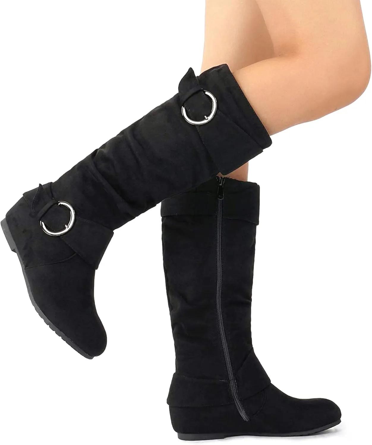 DREAM PAIRS Women's Wide Calf Knee High Boots, Fur-lined Low Hidden Wedge Boots