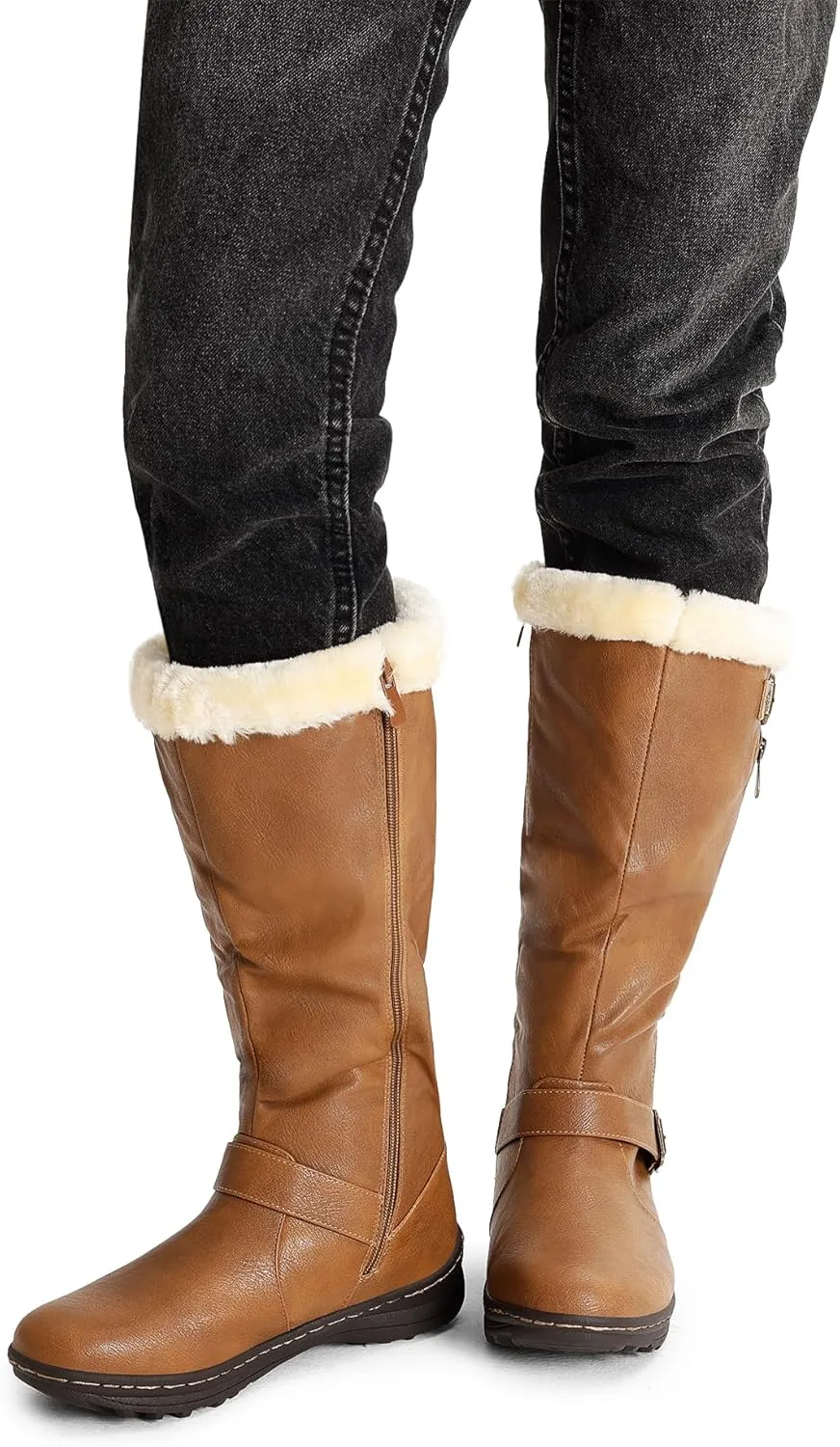DREAM PAIRS Women's Winter Fully Fur Lined Zipper Closure Snow Knee High Boots