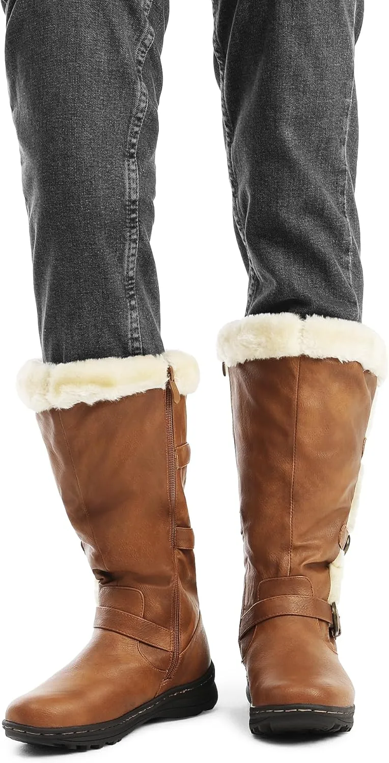 DREAM PAIRS Women's Winter Fully Fur Lined Zipper Closure Snow Knee High Boots