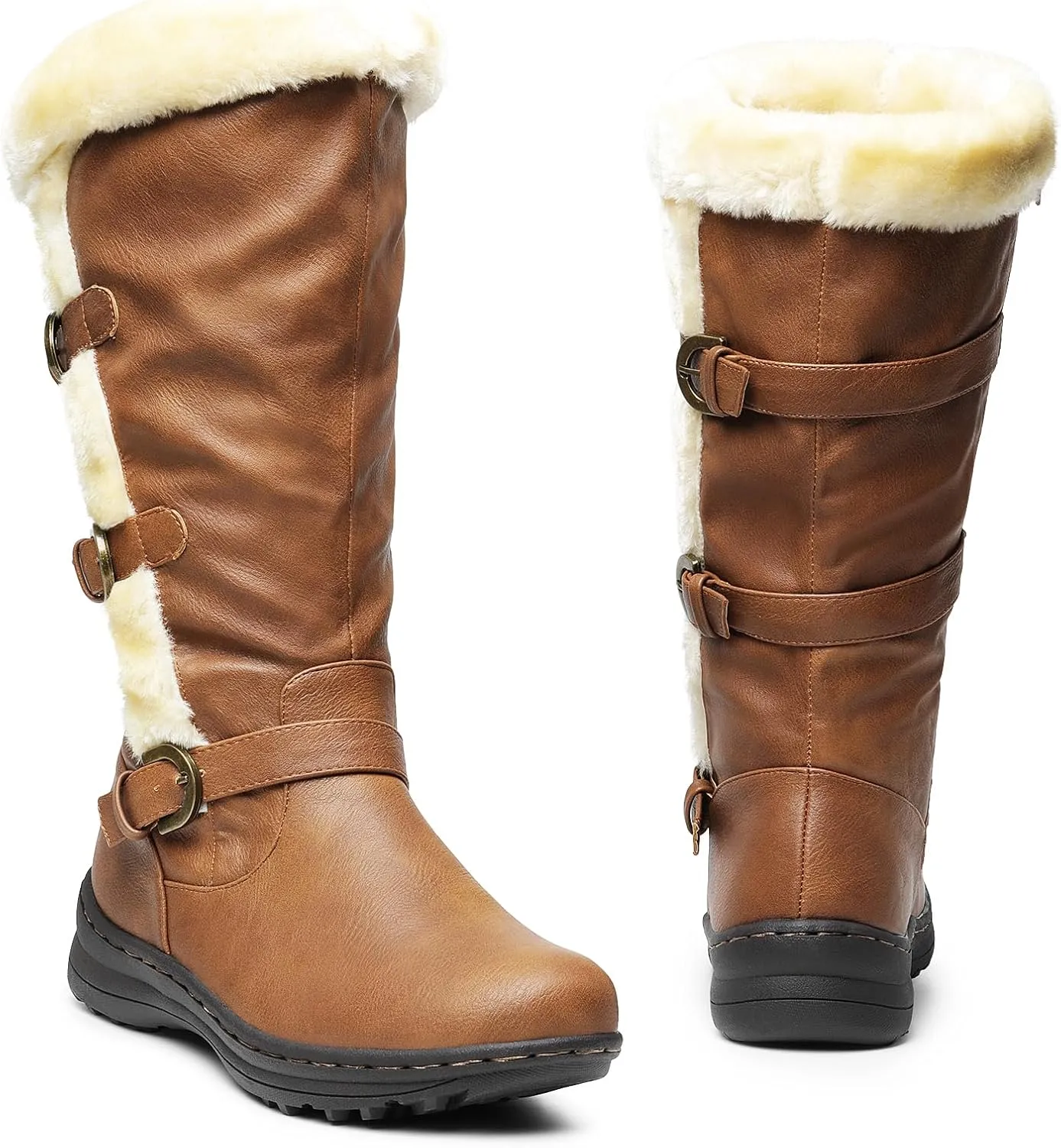 DREAM PAIRS Women's Winter Fully Fur Lined Zipper Closure Snow Knee High Boots