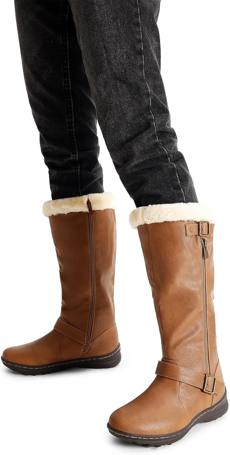DREAM PAIRS Women's Winter Fully Fur Lined Zipper Closure Snow Knee High Boots