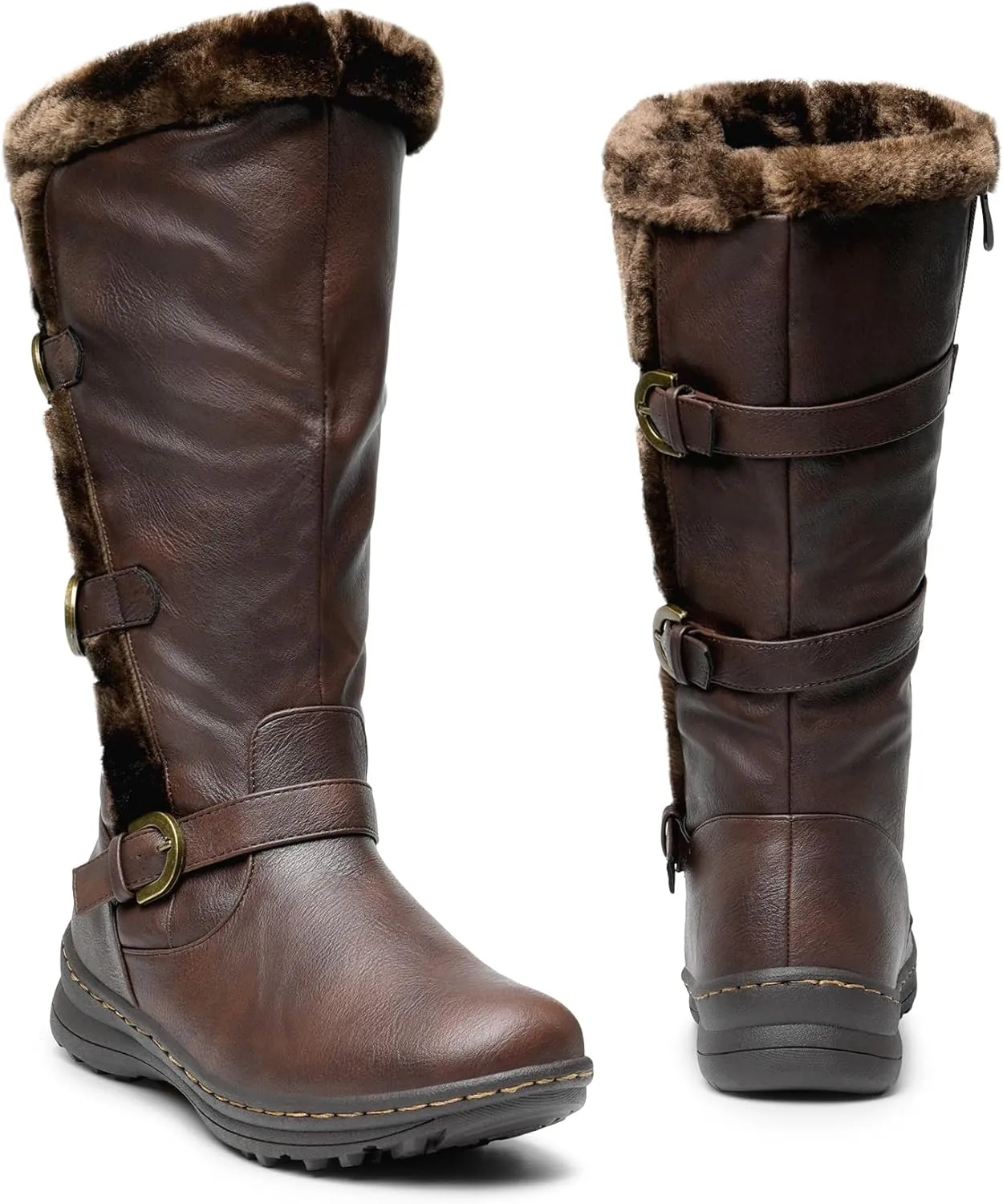 DREAM PAIRS Women's Winter Fully Fur Lined Zipper Closure Snow Knee High Boots