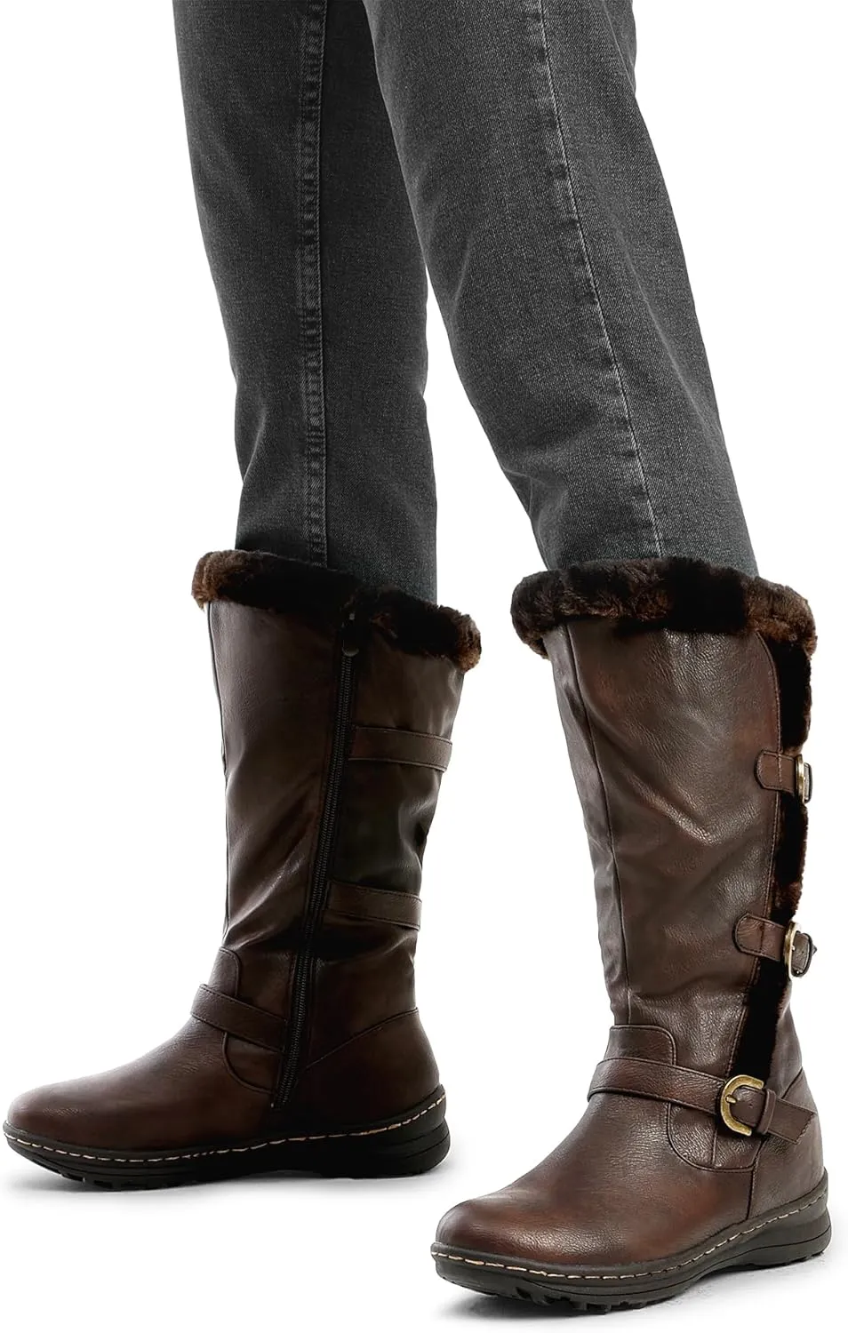DREAM PAIRS Women's Winter Fully Fur Lined Zipper Closure Snow Knee High Boots