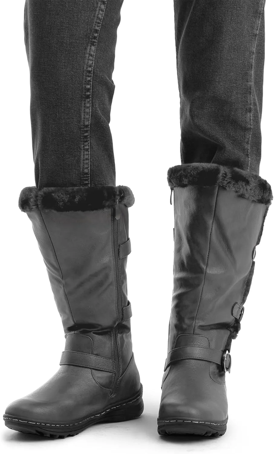 DREAM PAIRS Women's Winter Fully Fur Lined Zipper Closure Snow Knee High Boots