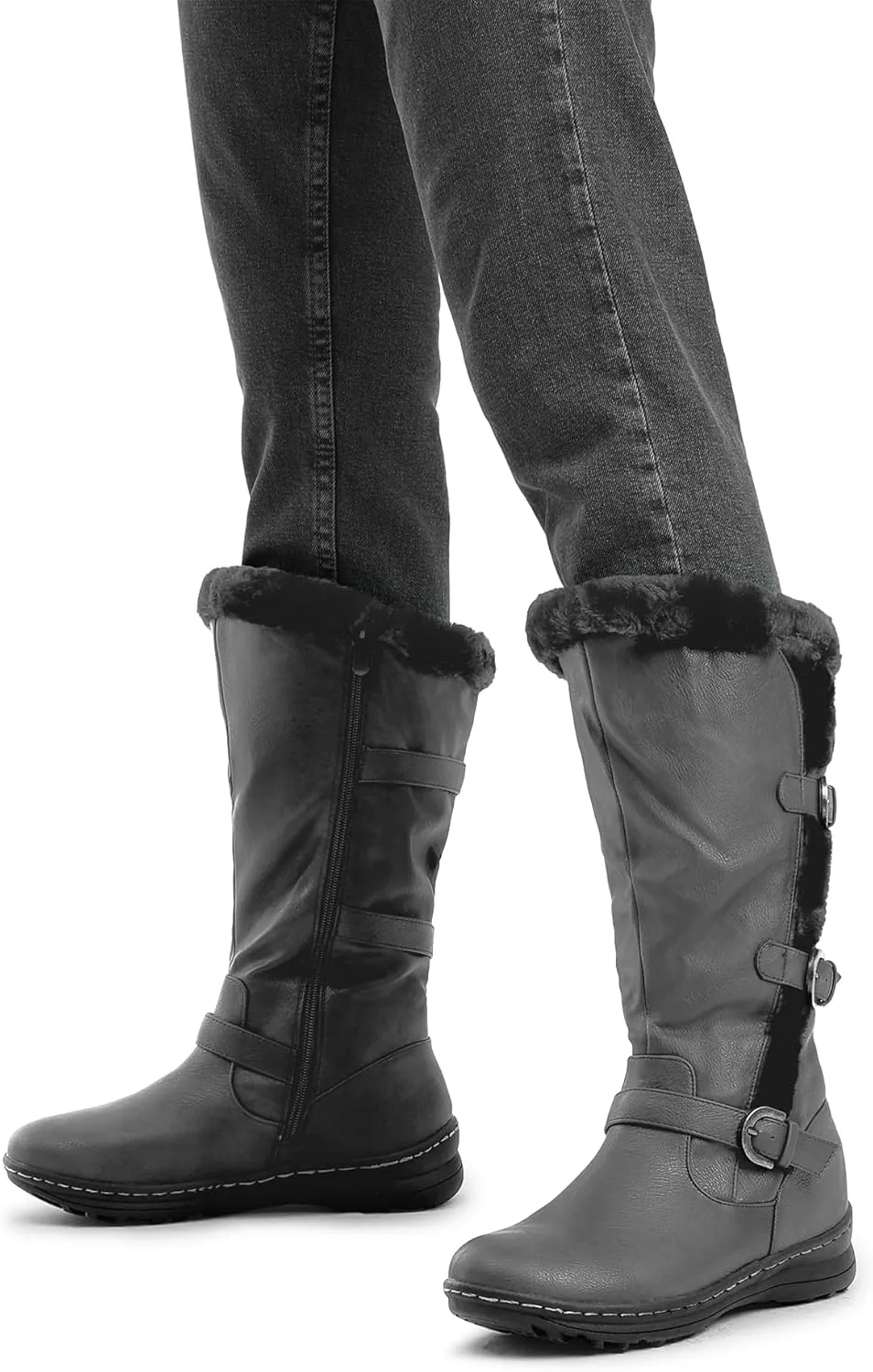 DREAM PAIRS Women's Winter Fully Fur Lined Zipper Closure Snow Knee High Boots