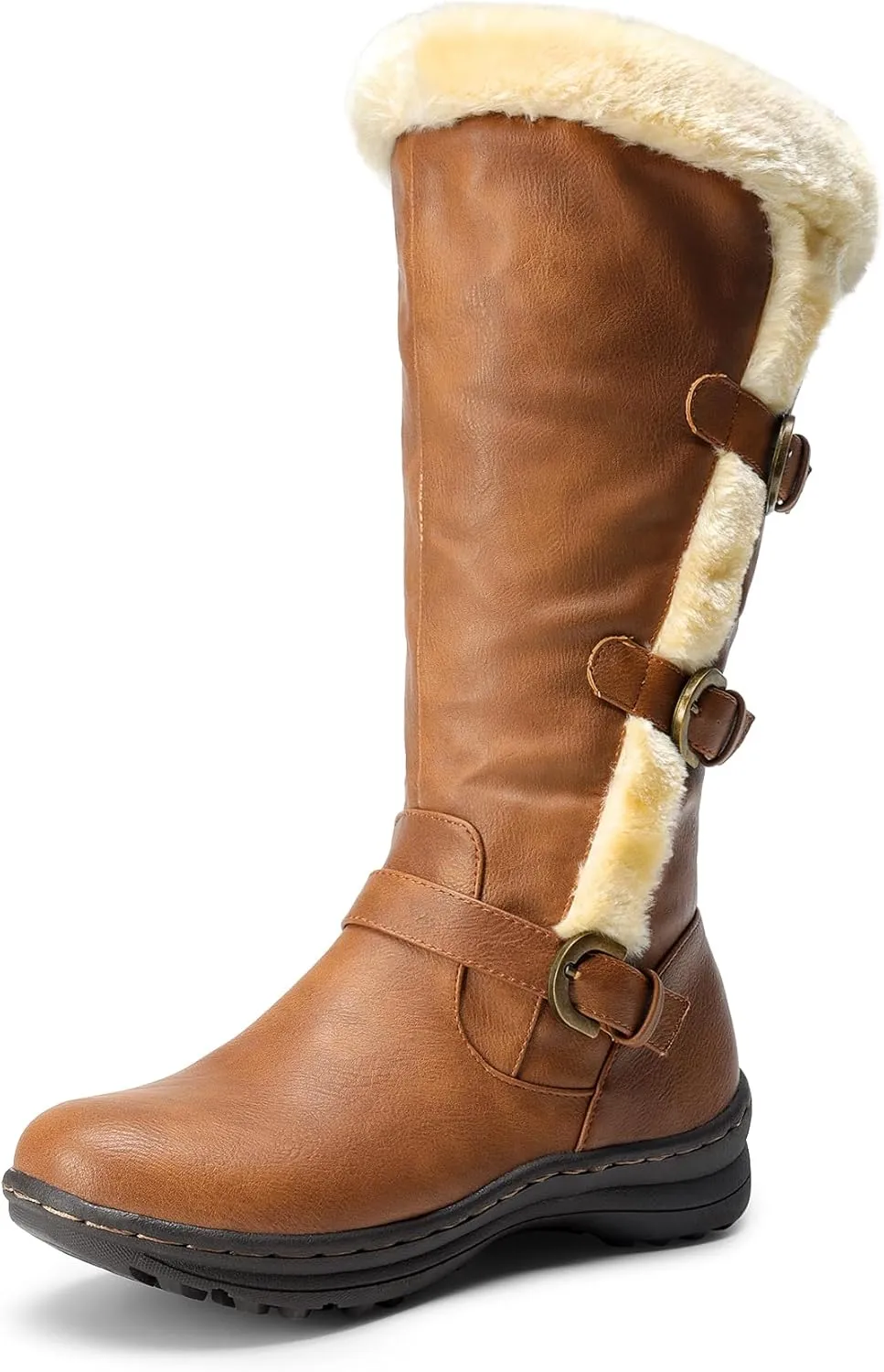 DREAM PAIRS Women's Winter Fully Fur Lined Zipper Closure Snow Knee High Boots